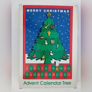 ❌SOLD❌VTG NOS 1980s Department 56 Advent Calendar Wood Cmas Tree 24 Ornaments